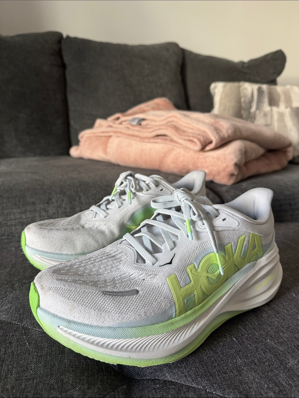 Hoka Women's White and Lime Performance Running Shoes